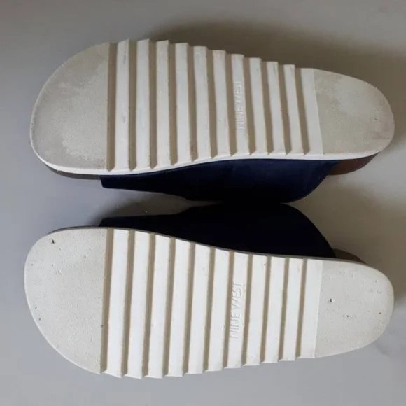 Nine West navy Satin slides with diamanté buckle, "I'll Wait" slide EUC - Picture 4 of 6